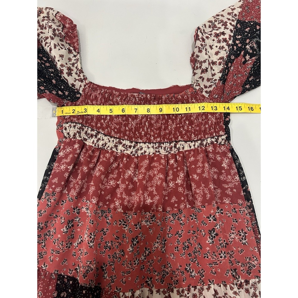 Forever 21 Women's Smocked Midi Dress Size‎ M Patchwork Boho Prairie Cottagecore - Picture 12 of 14